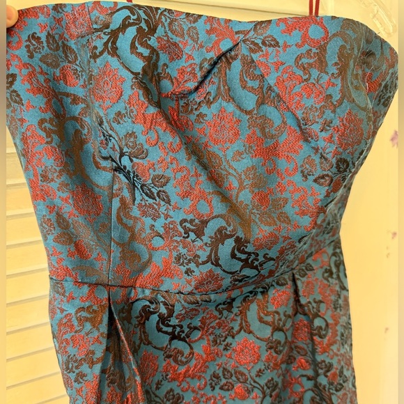 Anthropologie Leifnotes Metallic Brocade Strapless Mini Dress Size 14 - Picture 5 of 13
